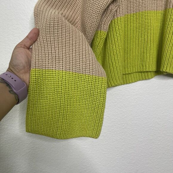 Anthropologie 525 America Sweater XL Chartreuse Colorblock Boxy Knit Pullover - Picture 4 of 9